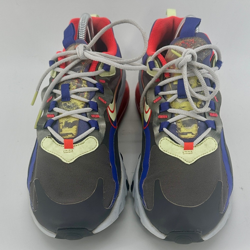 Nike Air Max 270 React Kids 7Y Gray Blue Red Yellow CT1630-001 Low Top Sneakers - Picture 5 of 10